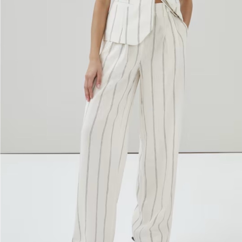 Joe Fresh Ivory Wide-Leg Pinstripe Pants